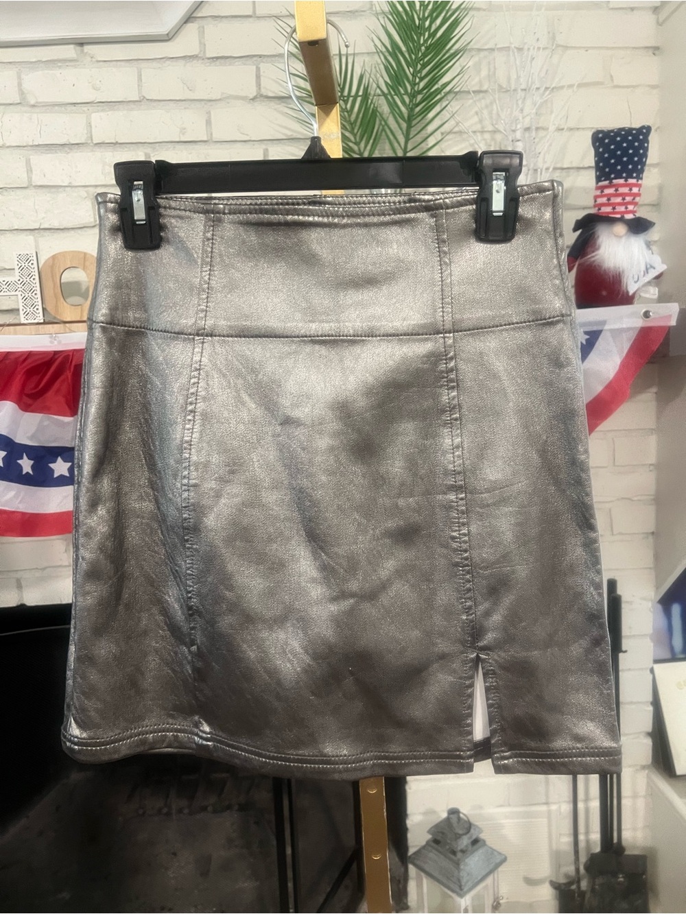 Free People Metallic Silver Mini Skirt